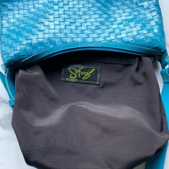 Sharif Luxury Blue Woven Leather Hobo Bag - Picture 5 of 9